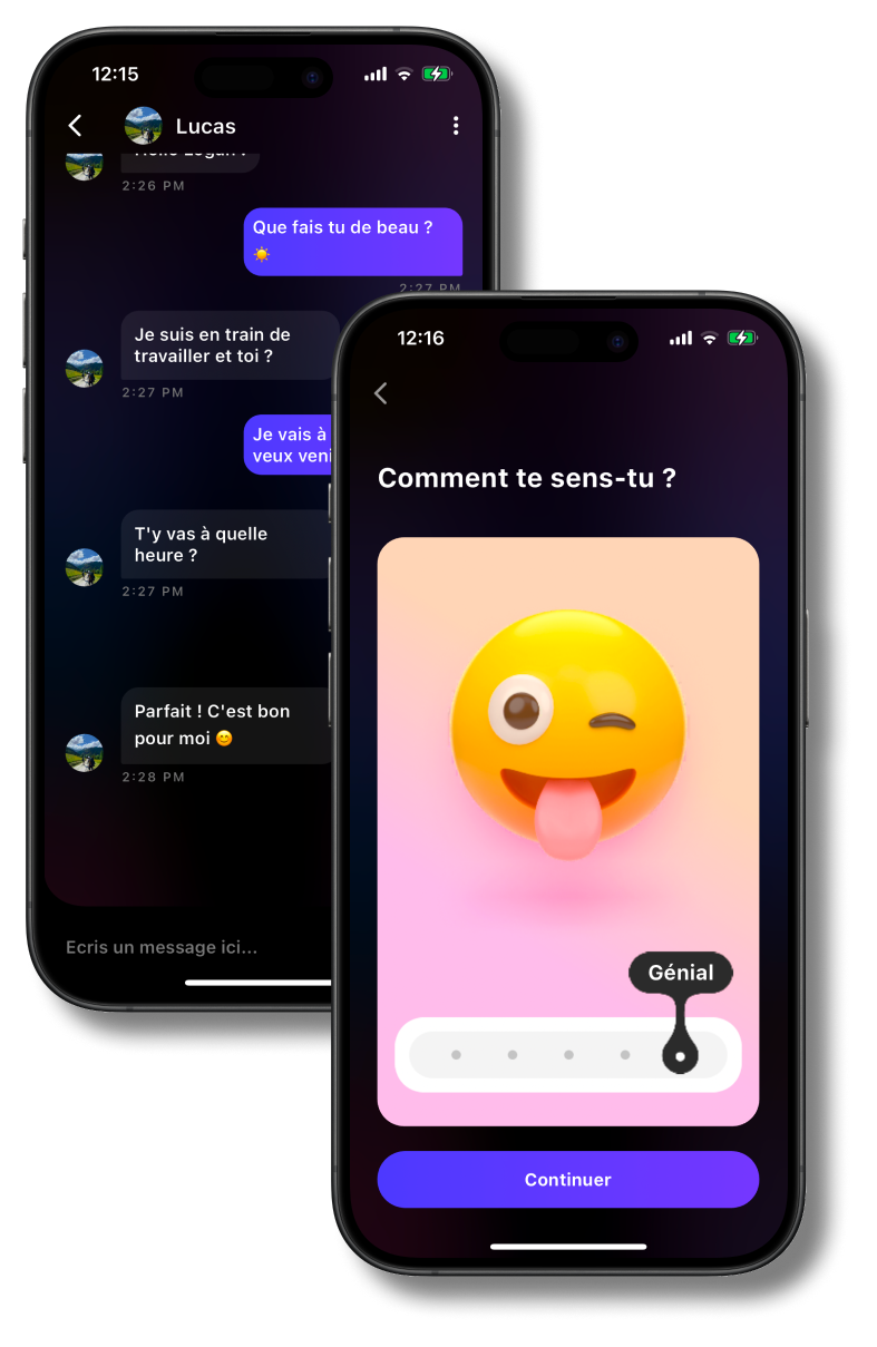 Screenshots de l'application Feel